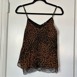 Zara Trafaluc Leopard Pleated Sleeveless Cami with Lace Trim Size S